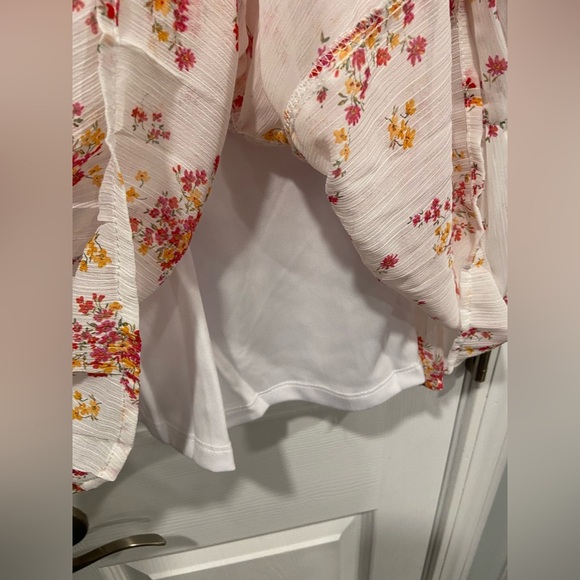 NWT Vince Camuto Size S White Floral Ruffle Flowy Long Sleeve Sheer Mini Dress - Picture 8 of 14